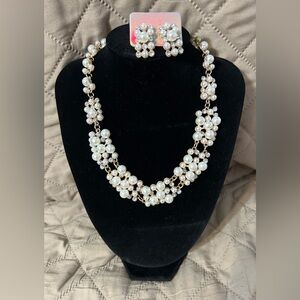 Pearl Cluster Statement Necklace and Earrings Set